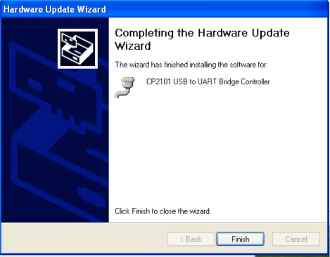 Hardware Update Wizard Finish - WinXP