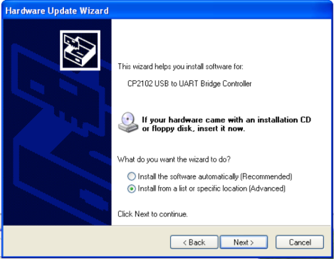 Hardware Update Wizard Install Location - WinXP